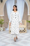 2pcs Flower Printed Stitched Suit Stone Winter Linen Suit Winter Collection (white)