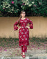 2pcs Flower Printed Suit Stitched Suit Stone Winter Linen Suit Winter Collection (maroon)